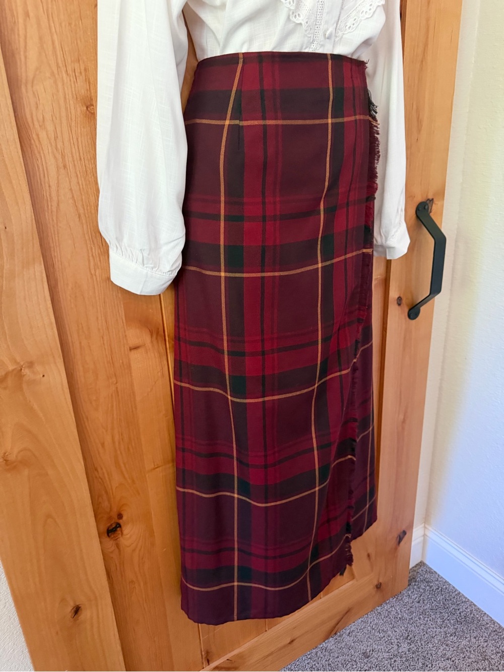 Vintage 90s Tartan Plaid Fringe Ankle Maxi Wrap Skirt 14 Holiday Heritage Prep - Picture 2 of 11
